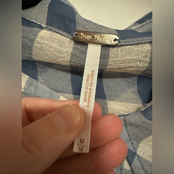 Free People Blue Gingham Plaid Sheer Button-Up Shirt Size Medium Cottage Preppy - Picture 8 of 10